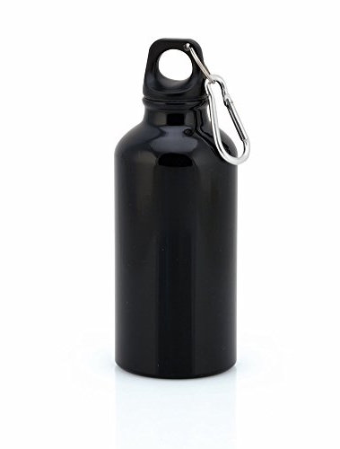 Aluminium Drinking Water Bottle with Screw cap and Carabiner, 400ml (Black)