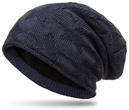 Caspar MU139 gefütterte Feinstrick Beanie Mütze mit Stern Muster, Farbe:dunkelblau, Größe:One Size
