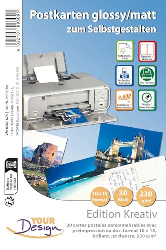 Your Design Postkarten: 30 Inkjet-Karten zum Selbstbedrucken in Postkartengröße, glossy (Postkartenpapier, Postkarte Papier für Drucker, Fotopapier beidseitig)