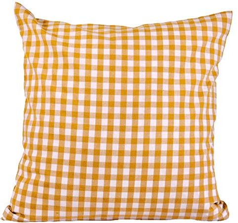 Hans-Textil-Shop Kissenbezug Kariert Gelb 40×40 Baumwolle – Kissenhülle Landhaus Karo mit Reißverschluss, Sofakissen, Kopfkissen, Dekokissen