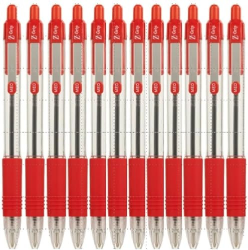 Zebra Z-Grip Medium Kugelschreiber, Metallclip, rückdrehbar, Rot, 12 Stück