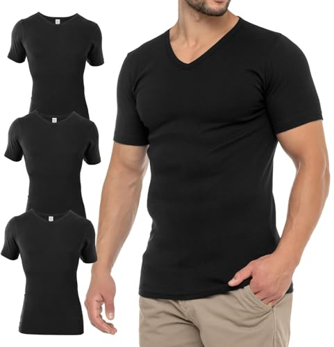 Celodoro Herren Business T-Shirt V-Neck (3er Pack) - Schwarz S