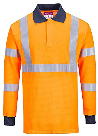 Portwest FR76 Modaflame Knit HVO FR Long Sleeve Polo Shirt Metal Free | Orange, 3X Large, EN 61482-1-2 Class 1, EN ISO 20471 Class 3, EN ISO 11612, Classic Fit, Button Placket Opening, Rail
