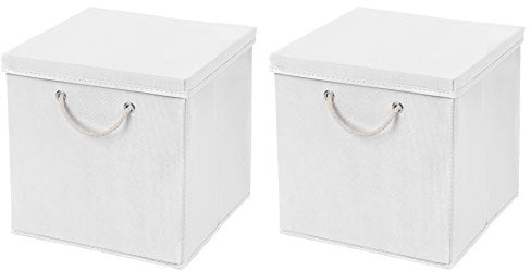 StickandShine 2er Set Weiß Faltbox 30 x 30 x 30 cm Aufbewahrungsbox faltbar mit Kordel und mit Deckel