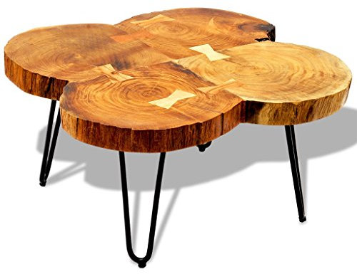 Festnight Couchtisch Sofatisch Kaffeetisch aus Sheesham-Massivholz 35cm H?he Beistelltisch 4 Baumscheiben 65x65x35cm Holztisch