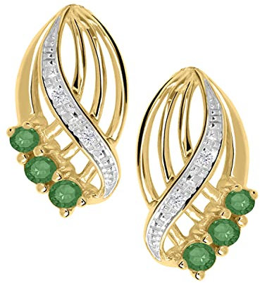 My Gold Damen Ohrringe Gold 333 Mit Smaragd Ohrstecker Echtes Gelbgold (8 Karat) Diamanten 0,01ct. 17mm x 9mm Our Lady V0007242