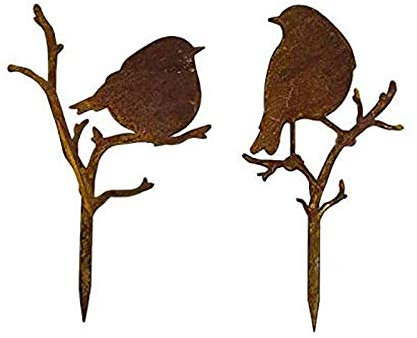 Gartenstecker Vögel im Rost Design, 2er Set - Rostfigur für den Garten, Gartendeko, Metalldeko (14 x 24 cm)