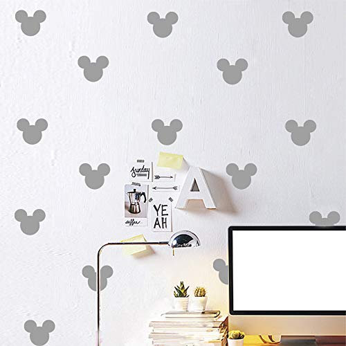 24 adesivi da parete in PVC con testa di topolino, per cameretta dei bambini, in vinile, facile da rimuovere (grigio)