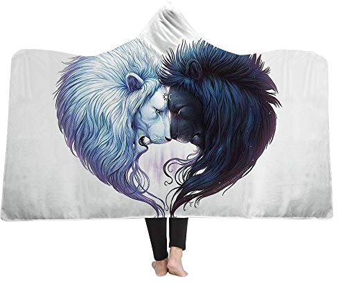 Haosb Wohn- & Kuscheldecken,Kapuzendecke Umhang Dicker Korallensamt Digitaldruckdecke Personalisierte Klimaanlage Steppdecke, König Der Löwen, 150 * 130Cm