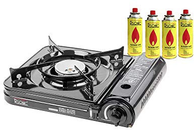 Campingkocher Slim Edition Tragbarer Turbo Gaskocher 2,75 kW RS-3500 Gasgrill Gasbrenner (Kocher mit 4 Kartuschen)