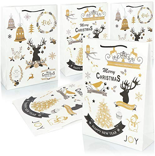 COM-FOUR® 6x Geschenktüte für Weihnachten, Nikolaus und Advent - Geschenktasche mit Weihnachtsmotiv - Geschenkbeutel [Auswahl variiert] (06 Stück - Merry Christmas)