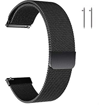 Bracelet de Montre Metal pour Homme Femme,Bracelet de Montre Magnétique pour Montre Connectée et Montre Traditionnelle Dégagement Rapide 16mm/18mm/20mm/22mm Argenté/Noir