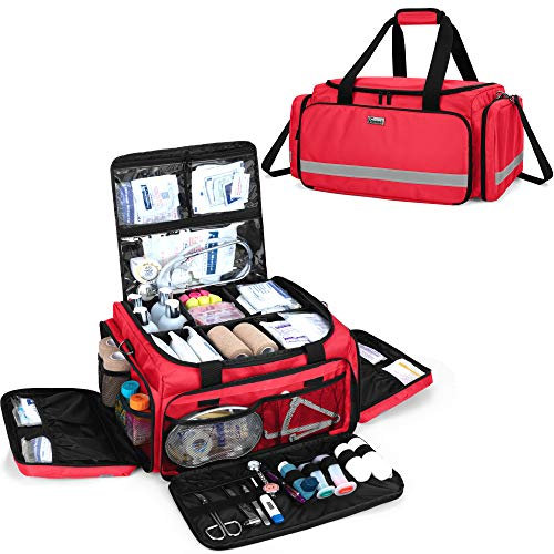 Trunab Notfalltasche Leer Rot, Tasche für Krankenschwester Tasche Rettungsdienst Große Kapazität mit Interior Division Board und Rutschfestem Boden, Home Nurse Case