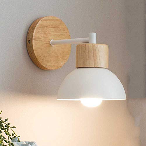 ChaoZan Lámpara de pared Madera Metal Apliques de Pared E27 Moderno Creativo Simple Hierro Luz de Pared Retro Lámpara de Cabecera para Dormitorio Estudiar Restaurante Escalera Sala, Blanco