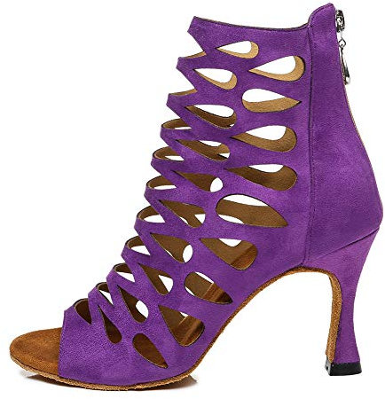 HROYL Scarpe da Ballo Donna Latino Salsa e Bachata con Tacco Alto Stivaletti da Ballo da Sala,L455-6-Viola,EU37.5