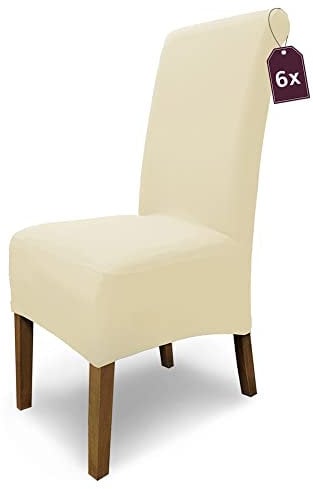 SCHEFFLER-Home 6X Stuhlhussen Stretch Emma/elastische Stuhlhussen 6er Set Natur/Stuhlhussen Baumwolle als Stuhlabdeckung/Stuhlhussen Schwingstühle/Stuhl Hussen Stretch als Stuhlüberzug