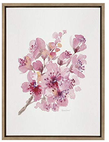 Kate and Laurel Cherry Blossom 2 Framed Canvas by Patricia Shaw, Gold, 18x24