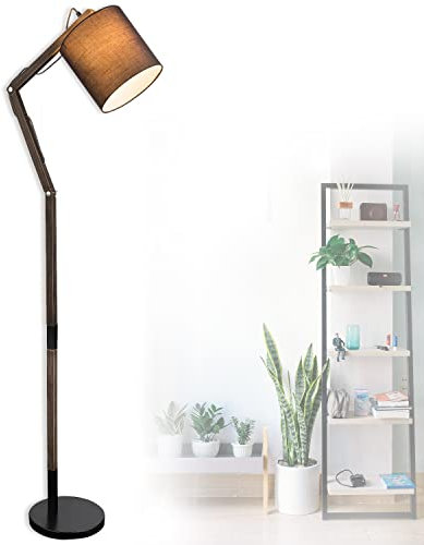 bmf-versand Stehlampe mit Reinigungstuch - Stehleuchte mit Schalter - Stand Leuchte in Holzoptik und zwei Gelenken - Lampe aus Metall und Textil mit Mikrofasertuch