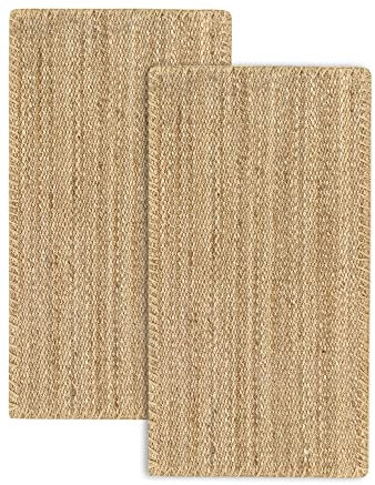 HAMID Pack 2 Jute Teppich, Granada Teppich 100% Natürliche Jutefaser, Weicher Teppich und Hohe Festigkeit, Handgewebt - Wohnzimmer, Esszimmer, Schlafzimmer, Flurteppich, (110x60cm) 2 Stücke…