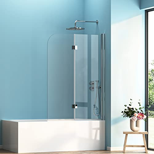 BD-Baode Duschwand für badewanne faltbar 6mm Duschwand Glas 120 x 140 mit Gesamt Nano Glasur Beidseitig Montierbar Schönes Helles Silber