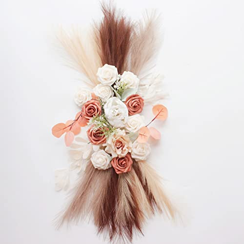 QSDGFH Rose Swag Arch, Wedding Arch Flowers with Faux Pampas Grass, Boho Reed Plumes Floral Swags for Wedding Ceremony Schild, Artificial Flower Garland for Wedding Home Decor