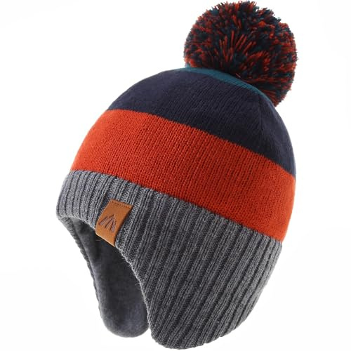 AHAHA Wintermütze Junge and Baby - Fleece-Gefüttertes Ski Beanie Kinder Strick Earflap Mütze 53CM
