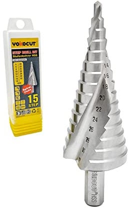 Stufenbohrer TurboLine aus HSS Stahl - [15 Stufen | Ø 4-32mm] - Kegelbohrer, Schälbohrer, Metall, Lochbohrer, Blechbohrer, Kunststoffbohrer, Stufenbohrer für Metall, Metallbohrer, Step Drill