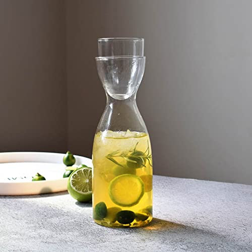 URMAGIC Ensemble de carafes à eau de chevet avec gobelet en verre, carafe à eau en verre de 600 ml, distributeur de bain de bouche, pichet de jus,carafe à eau de nuit avec ensemble de tasses
