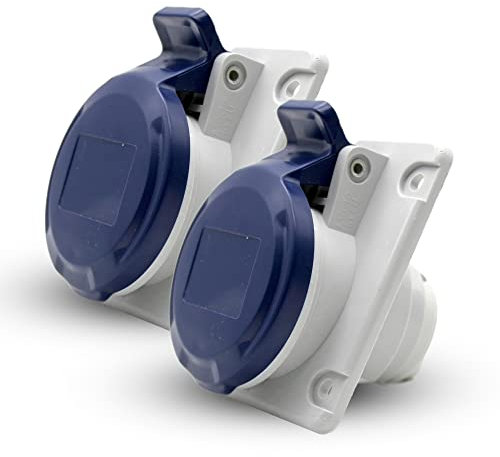 DOJA Industrial | BASE INDUSTRIAL EMPOTRAR HEMBRA 220V - IP44 | Pack 2 | 16A - 2P + T (3 Polos) | Base Empotrable Monofasica Pared | Enchufe Industrial de 3 Pines | Enchufe Caravana, Conector Camping