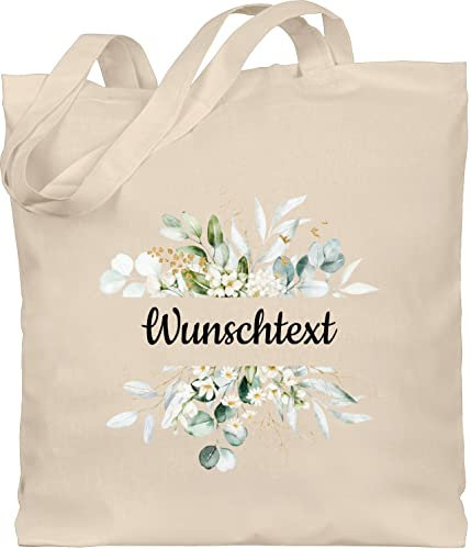 Baumwolltasche - Aufdruck selbst gestalten - Wunschtext Text I eigener Text - Unisize - Naturweiß - beutel kindergarten stoffbeutel schule personalisierte 4 zeilen blumen stofftasche jutebeutel