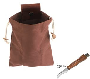 2-Piece Foraging Bag and Mushroom Knife Accessories Collapsible Mushroom Bag Waxed Canvas Bag Portable Jungle Hunting Bag for Outdoor Camping Hiking (Brown)