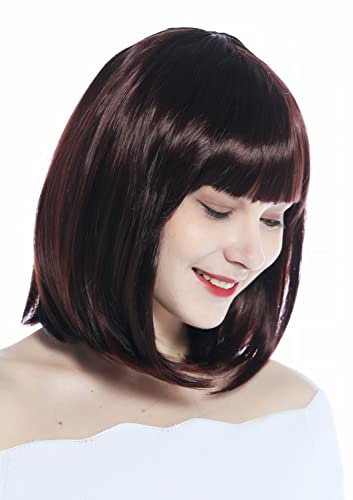 WIG ME UP - CW-052-T33J Perücke Damen Karneval Halloween Longbob kurz Pony glatt Rotbraun Mahagoni