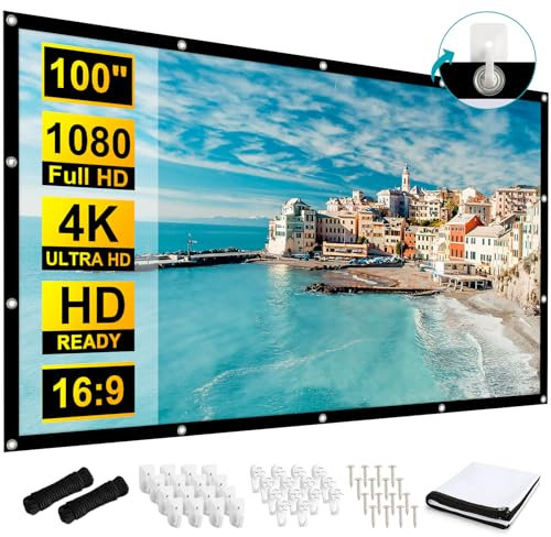 Frocopo 100 inch Projection Screens, Double Sided Washable Outdoor Projection Screen, 16:9 Foldable Anti-Crease Portable Projector Movies Screens for Camping Party, Home Theater, Office