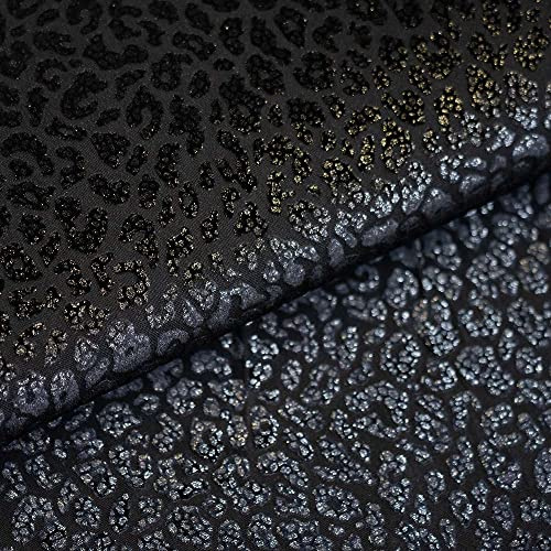 (17,21/m2) Stoff Leo schimmernd schwarz Meterware | Jersey mit Leopardenmuster | Nähen elastisch