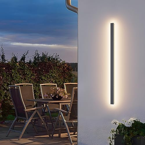K-Bright 35W Lange Aussenlampe Villa Wandleuchte Anthrazit Warmweiß 3000K | Wasserdicht IP65, 120CM/47.24IN Außenwandleuchte für Gärten,Terrassen, Schlafzimmer, Wohnzimmer