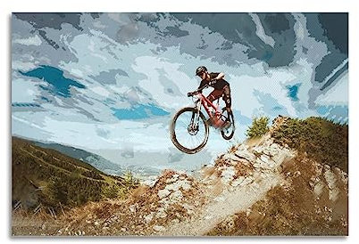 NOHF Extremsport-Poster Flying Downhill on A Mountainbike, Wandkunstdruck, Retro-Ästhetik, Raumdekoration, Gemälde, Leinwand, 20 x 30 cm, ungerahmt