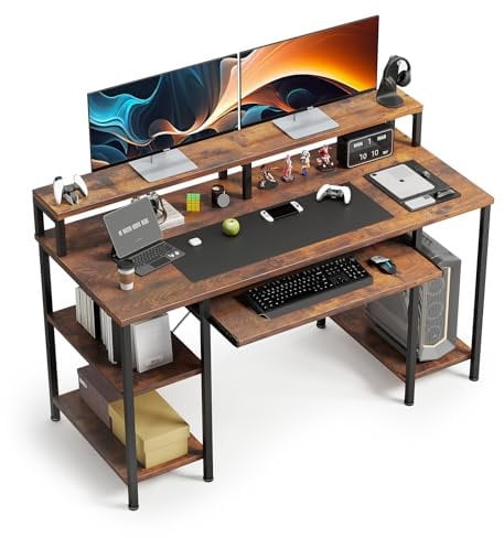 CAIYUN 47 Computer Desk with Keyboard Tray, Home Office Desk with Monitor Stand, Study Writing Table, Work Desk, Rustic Brown