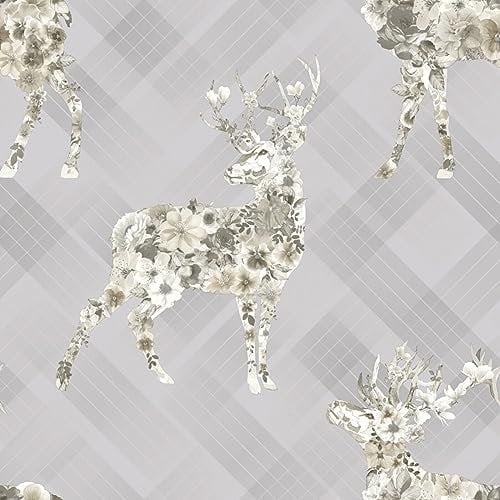 SOPHIE LAURENCE Floral Grey Beige Stag Calla Wallpaper - Geometric Pattern Beige Non-Woven Tartan - Paste The Wall Wallpaper