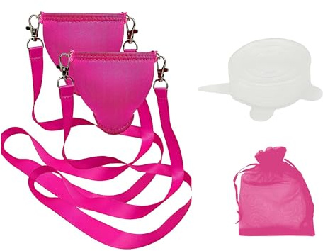 Eff Em Concept XL Weinglas-Halter für den Hals Weinglashalterung aus Neopren mit Halstrageband Auslaufschutz und Aufbewahrung für Weinwanderung Weinfeste Junggesellenabschied Party (Pink 2er Set)