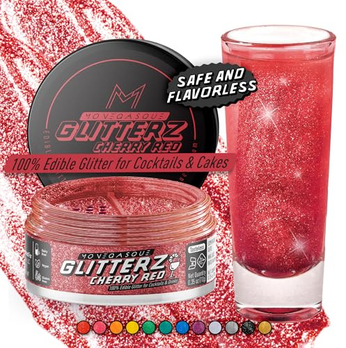 MONÉGASQUE Cherry Red Edible Glitter for Drinks & Cakes, 10g | Beverage Shimmer, Sparkle Powder, for Cupcakes, Cookies & Fondant, Dessert Decorating, Vegan, Gluten-Free, Shimmer Powder