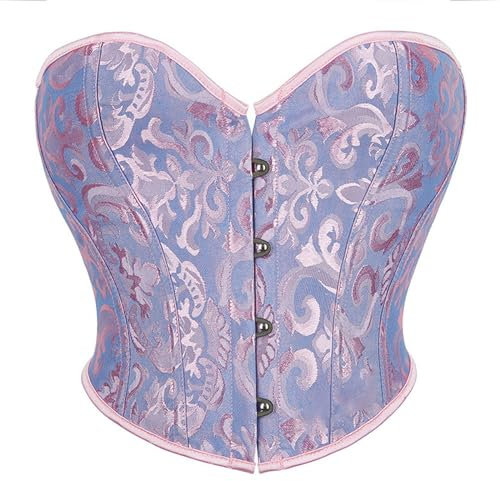 HUOQI Corsé de encaje para mujer, corsé gótico, top de encaje blanco, estilo gótico, sin tirantes, pecho completo, de satén, para mujeres y niñas, azul, L