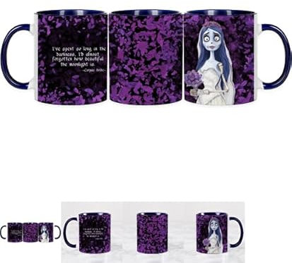 Taza de cerámica estampada con diseños Películas, literatura y películas -325 ml- Interior a color. Ideal como regalo microondas lavavajillas (NOVIA CADÁVER)