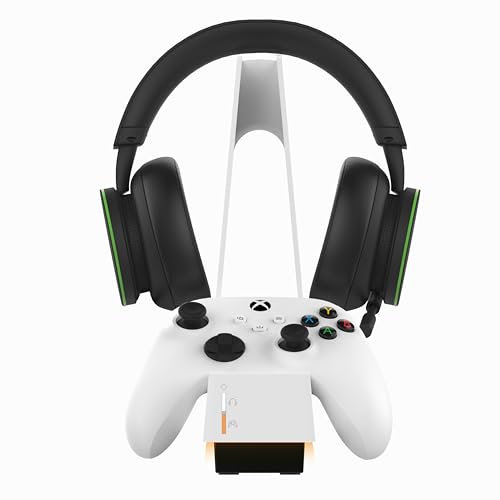 snakebyte Stazione di ricarica per controller Xbox e auricolari, con licenza ufficiale, ricarica rapida 2 ore, per controller Xbox Series X|S/One e cuffie attive, incl. batteria controller, 5 anni di