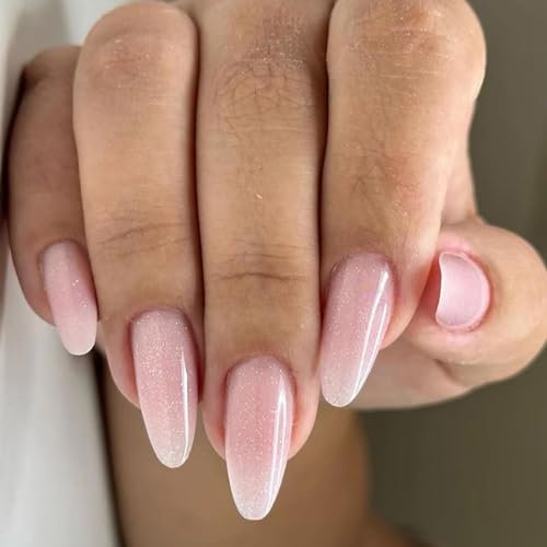 SINLOV Faux ongles longs en forme d'amande rose nude - Faux ongles à presser sur les ongles - Couverture complète - Pour femmes et filles