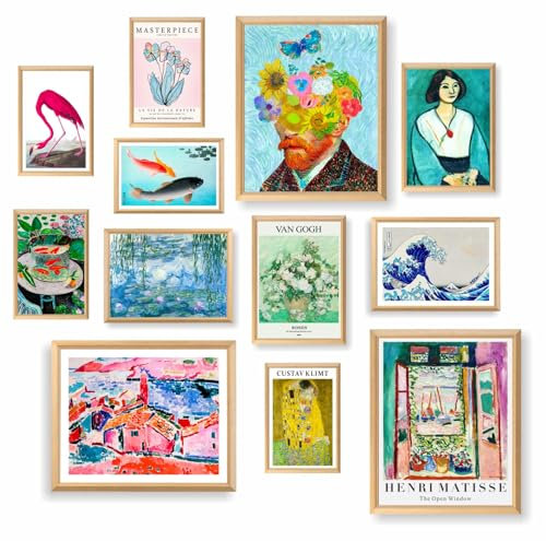 Dazongweihan 12 Stück bunte florale eklektische Dekoration – Maximalistische Wandkunst, Heimdekoration, Galerie-Wandkunstdrucke für Schlafzimmer, berühmte Künstlermalerei