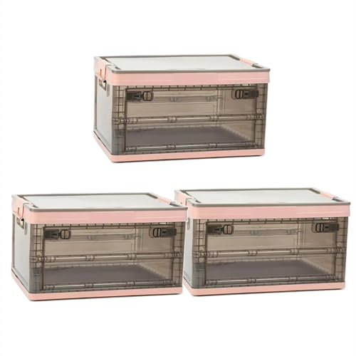 ZHIYE 30L Plastic Storage Bins With Wheels, 3 Pack Collapsible Storage Boxes with Lid, Stackable Storage Organizer Containers for Room Organization Outdoor Camping, Pink