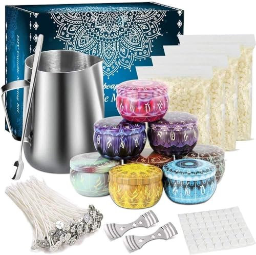 Aslanka Kit per realizzare candele adatto ai principianti, kit completo di strumenti fai-da-te con cera d'api, recipiente per versare, cucchiaio, stoppini, adesivi, porta stoppino e manuale