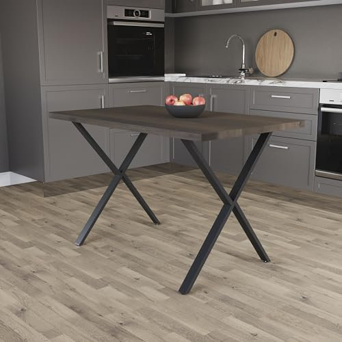 Vida Designs 4 Seater Dining Table With X Shaped Black Metal Legs, Industrial Style Rectangle Kitchen/Dining Room Furniture (Walnut)