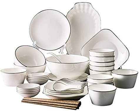CRBUDY Ensemble d'assiettes à dîner de 42/50/66 pièces, Ensemble de Couverts de Cuisine en céramique – pour Micro-Ondes, Four et Lave-Vaisselle, Convient pour 7 à 12 Personnes