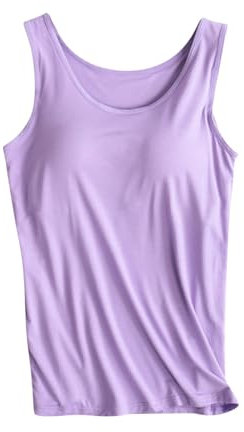 AMhomely Women's Vest Top with Built in Bra Ladies Cami Top Pyjamas V Neck Casual Basic Tops Loungewear Solid Loose Tanks Tops Tshirts Crewneck Modal Tunic Shirts Yoga Gym Vests Purple XL